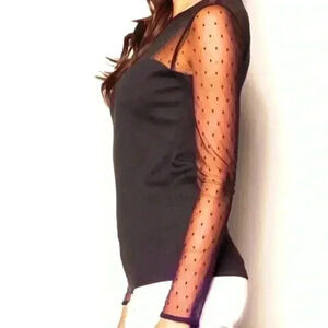 Express Black Sheer Dotted Blouse - XS